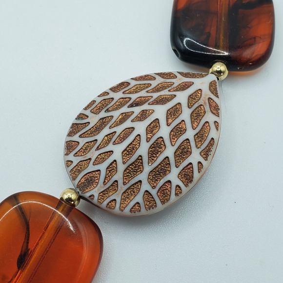 Brown Beaded Chunky Necklace Leaves Plastic‎ Autumn Womens Fashion Jewelry - Picture 4 of 10